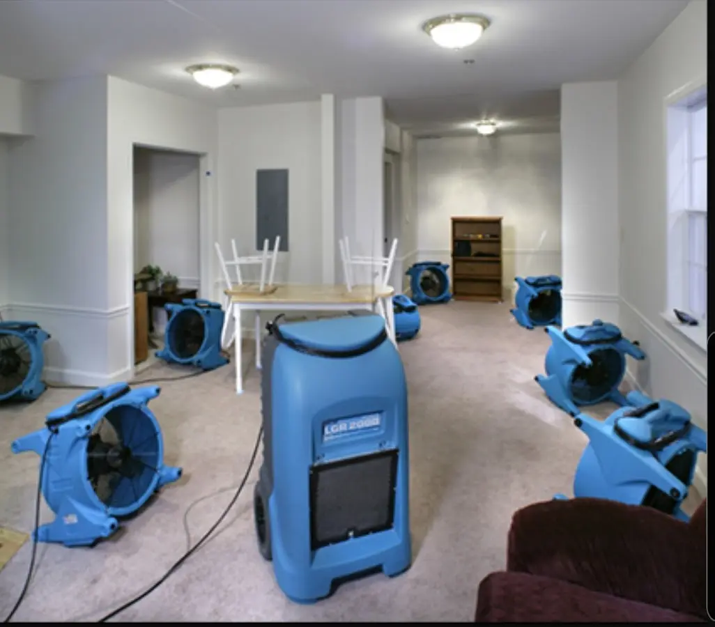 Air movers and dehumidifier setup for Water Damage Restoration in Kerrville